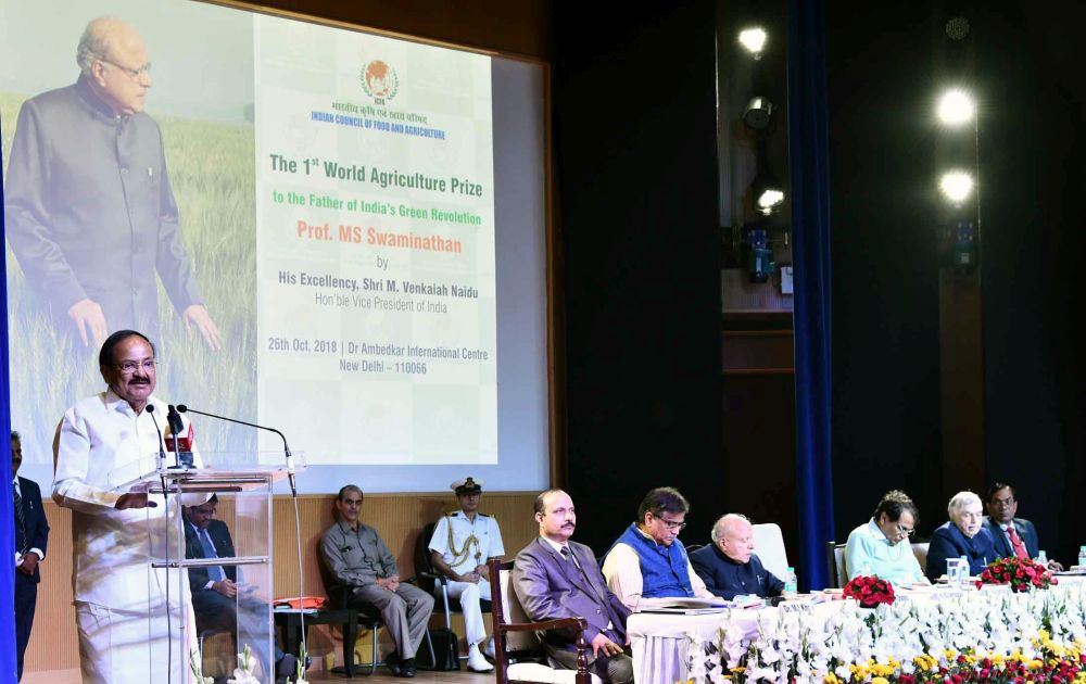 VP coffers Prof. MS Swaminathan with World Agriculture Prize